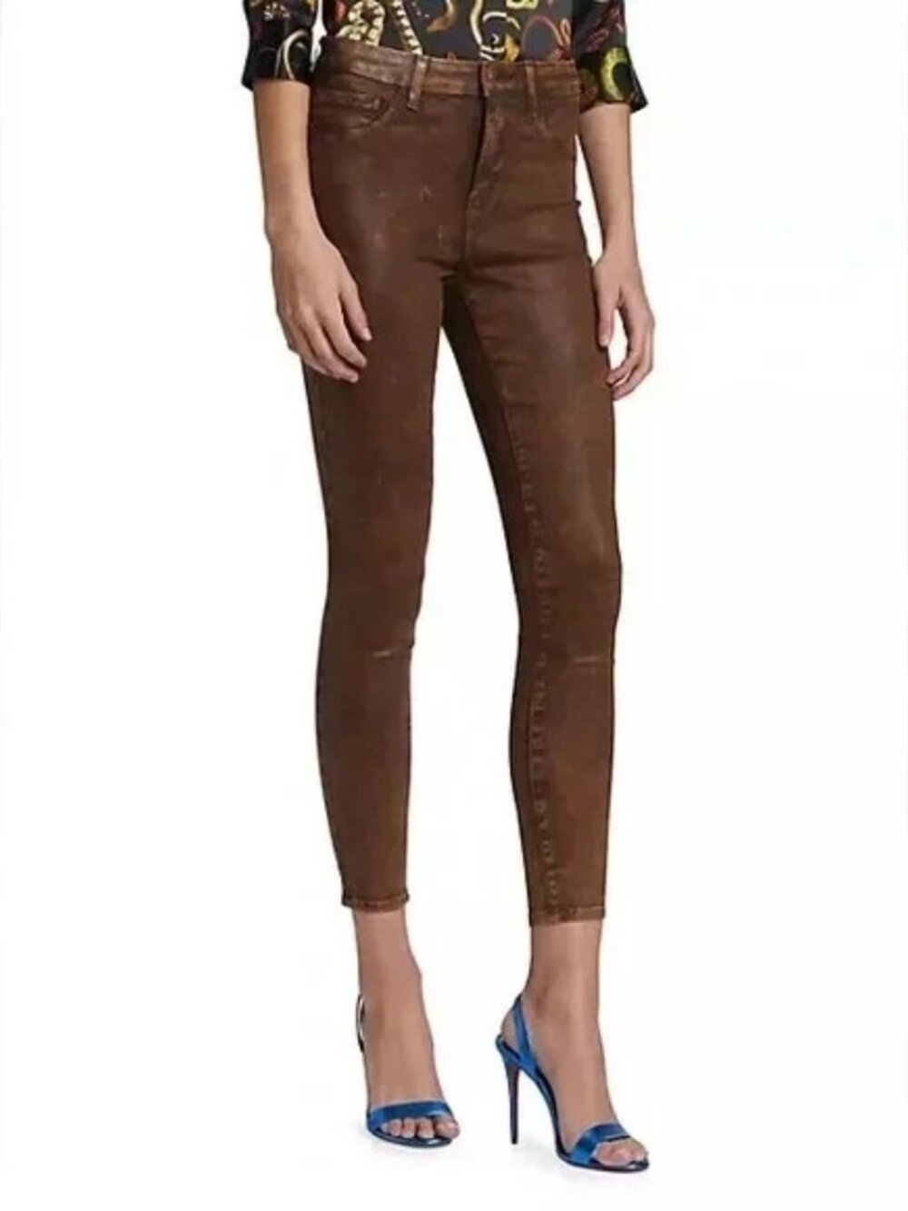 New L'AGENCE MARGOT High Rise Skinny Stretch Crop Jeans Cocoa Mineral Coated 25 - Picture 4 of 11